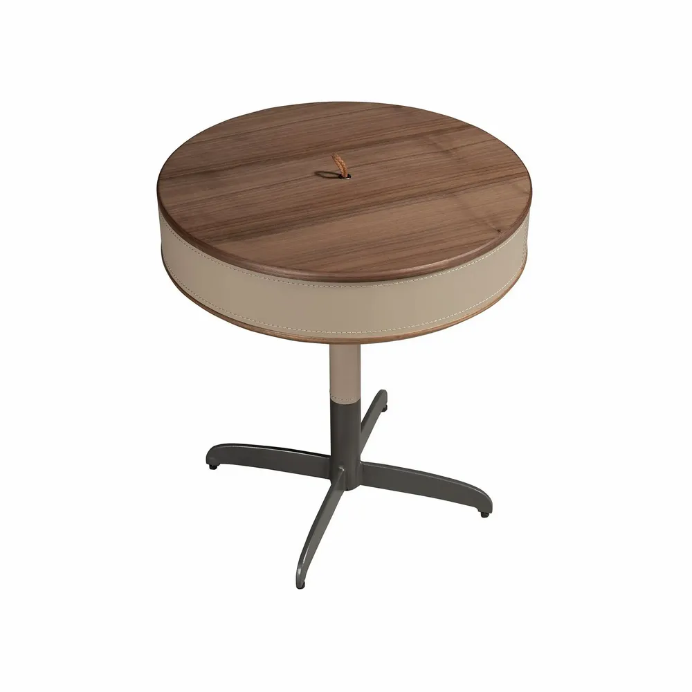 Coffee tables - Round corner table leather, walnut and grey steel - ANGEL CERDÁ