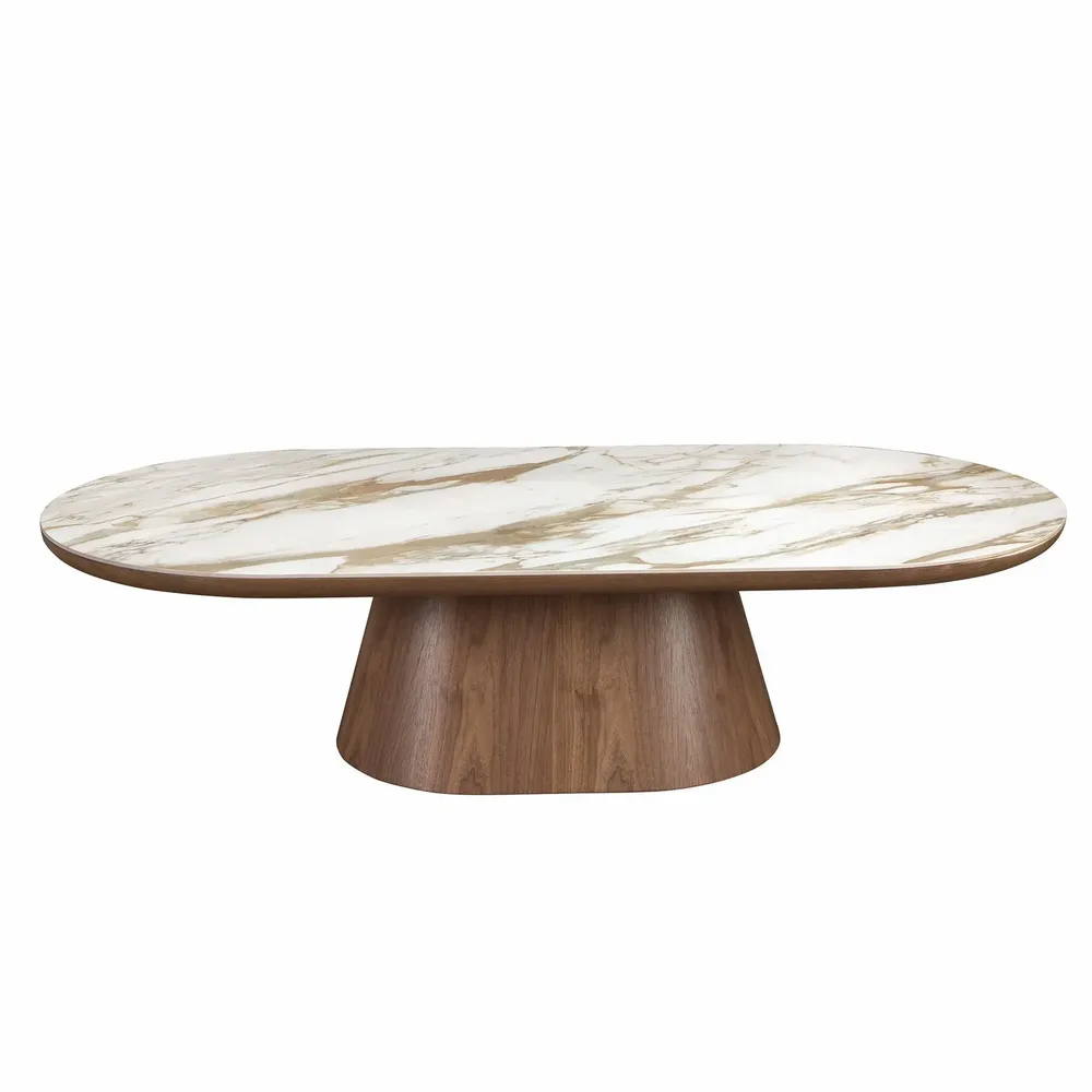 Tables basses - Table basse ovale demi-ronde en porcelaine et noyer - ANGEL CERDÁ