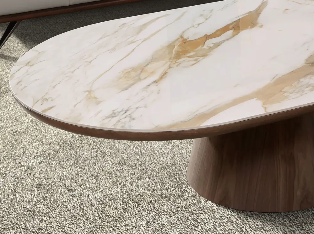 Tables basses - Table basse ovale demi-ronde en porcelaine et noyer - ANGEL CERDÁ