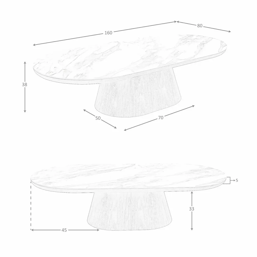 Tables basses - Table basse ovale demi-ronde en porcelaine et noyer - ANGEL CERDÁ