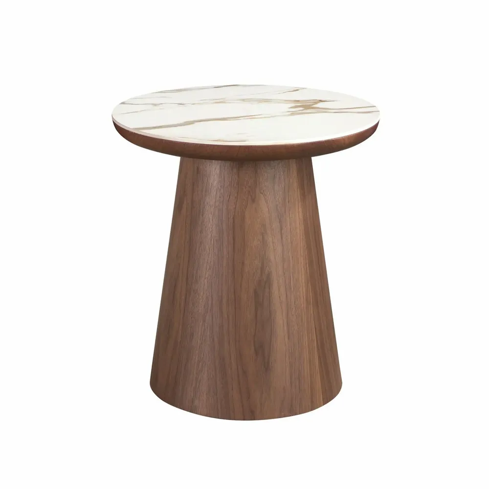 Coffee tables - Porcelain marble and walnut round corner table - ANGEL CERDÁ