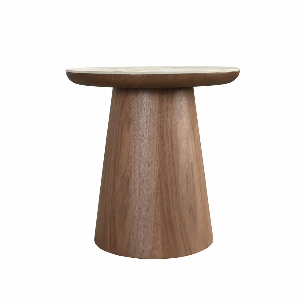 Coffee tables - Porcelain marble and walnut round corner table - ANGEL CERDÁ