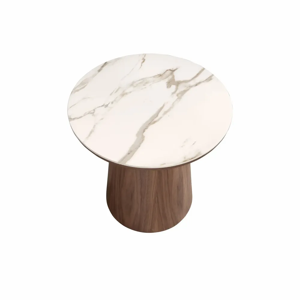 Coffee tables - Porcelain marble and walnut round corner table - ANGEL CERDÁ