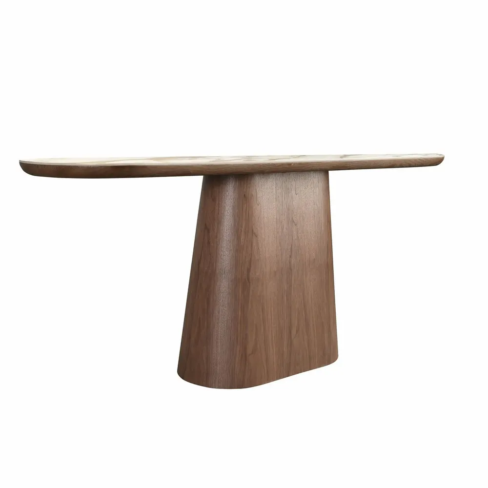 Console table - Porcelain marble and walnut half round oval console table - ANGEL CERDÁ