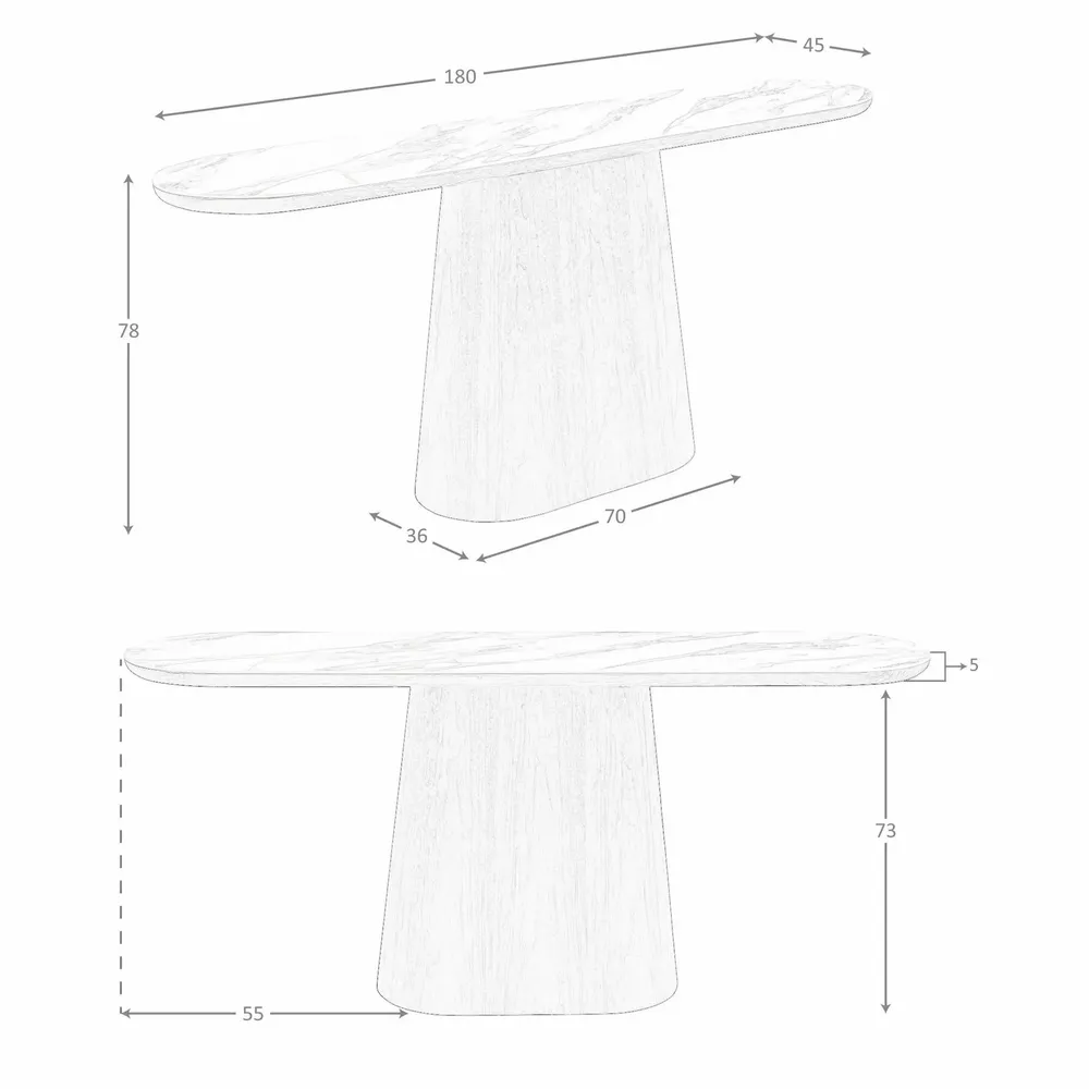 Console table - Porcelain marble and walnut half round oval console table - ANGEL CERDÁ