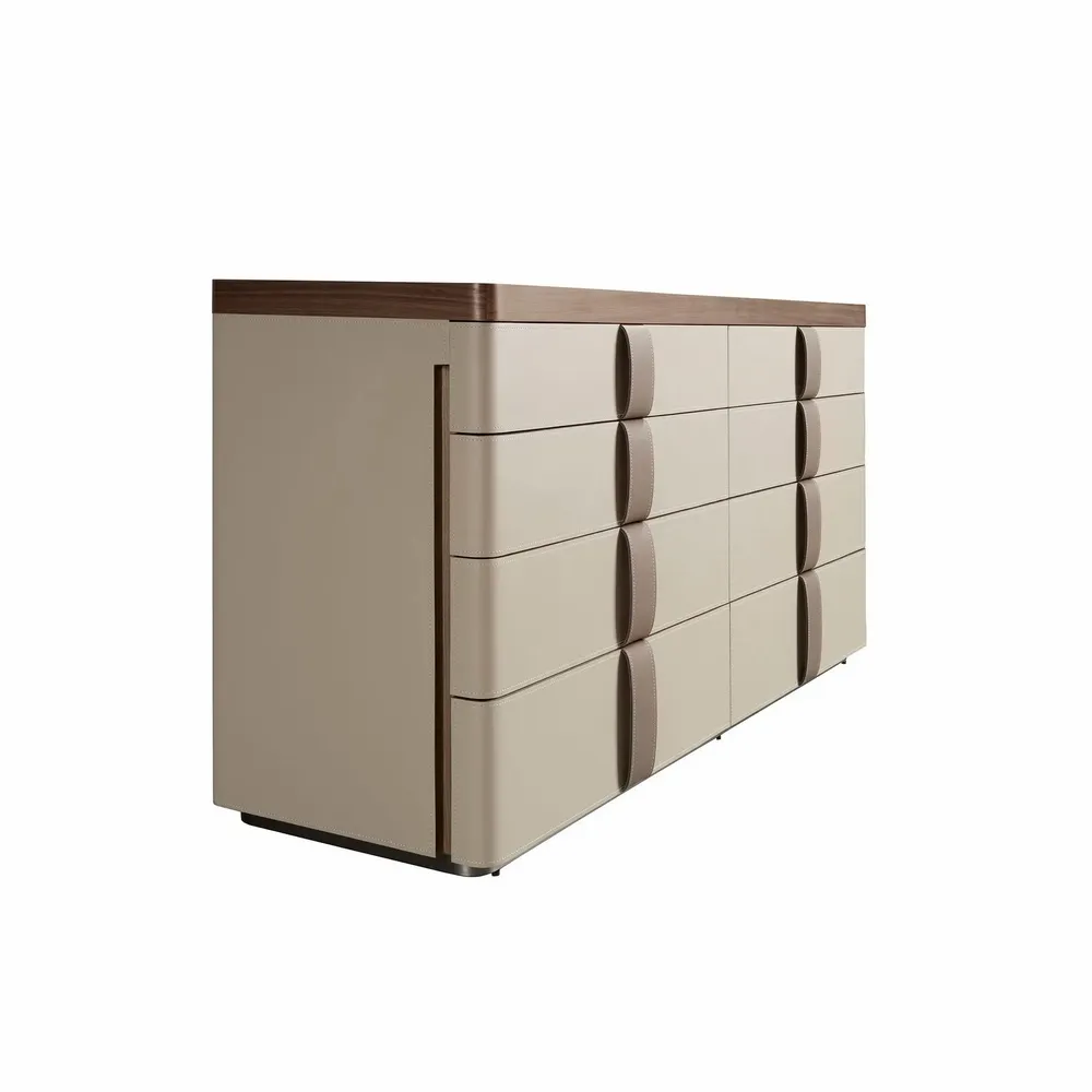 Chests of drawers - Leather chest of drawers, walnut, polished steel base and brown smoked - ANGEL CERDÁ