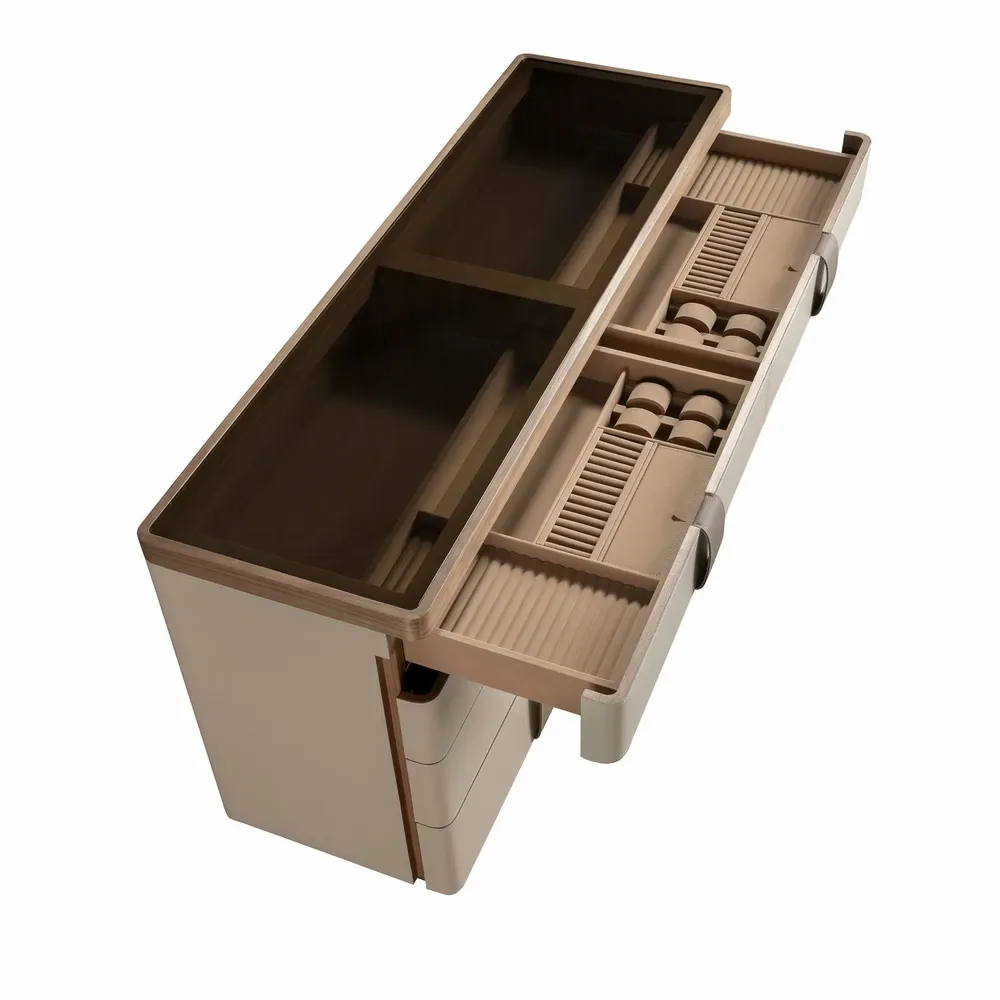 Chests of drawers - Leather chest of drawers, walnut, polished steel base and brown smoked - ANGEL CERDÁ