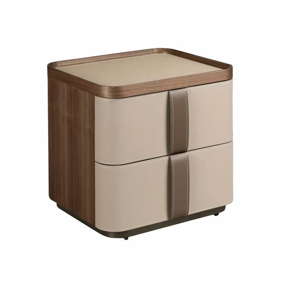 Night tables - Bedside table leather, walnut and polished steel base - ANGEL CERDÁ
