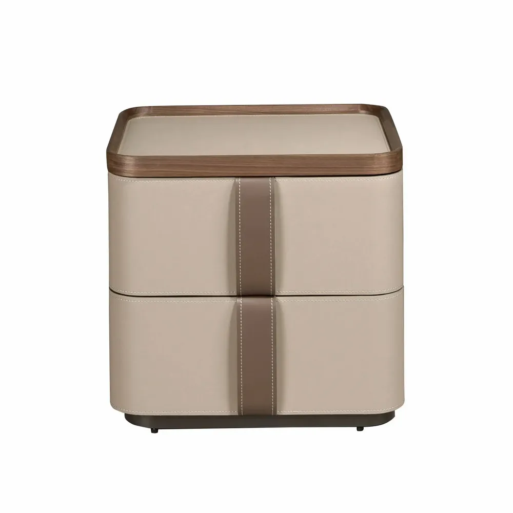 Night tables - Bedside table leather, walnut and polished steel base - ANGEL CERDÁ