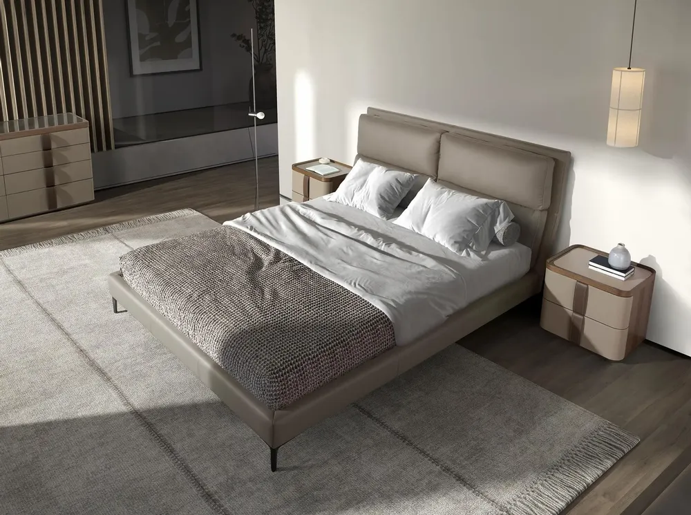Night tables - Bedside table leather, walnut and polished steel base - ANGEL CERDÁ