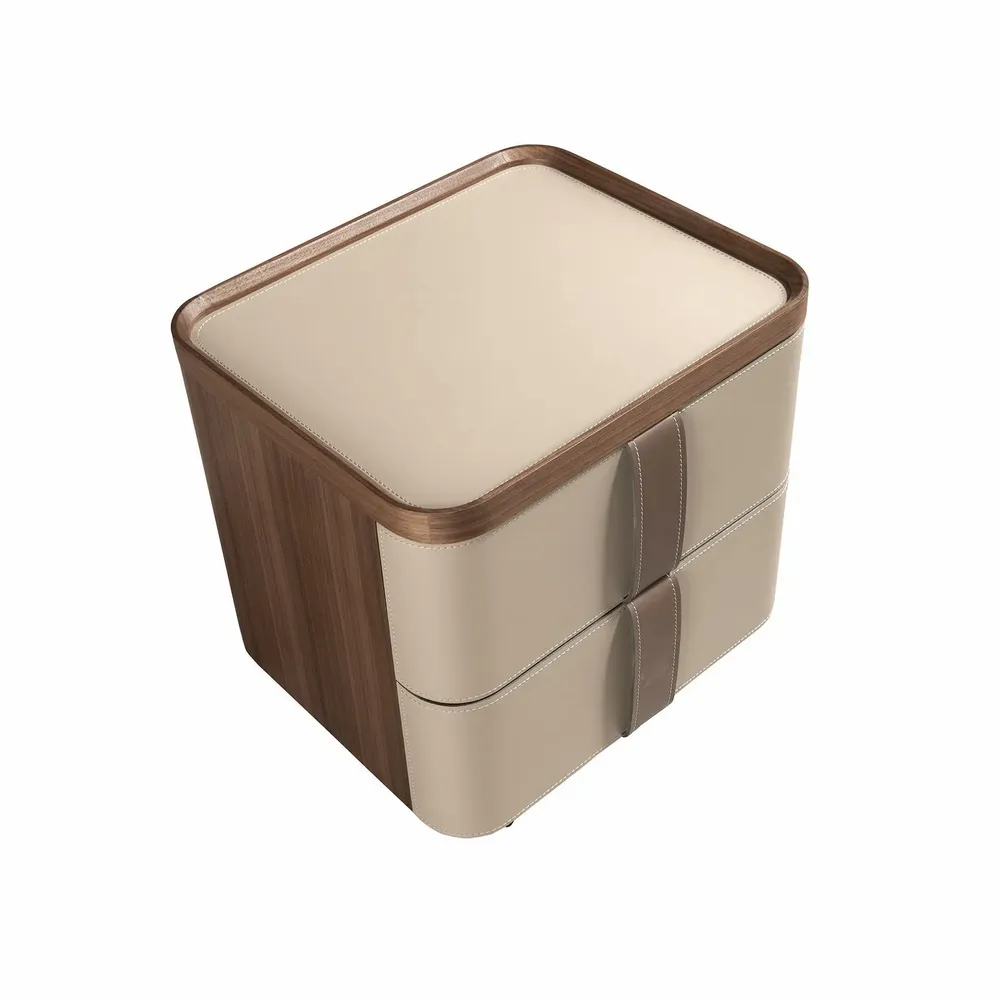 Night tables - Bedside table leather, walnut and polished steel base - ANGEL CERDÁ