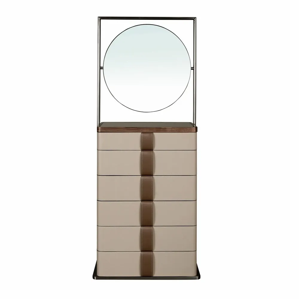 Chests of drawers - Chiffonier leather, walnut, grey steel and brown smoked glass top with - ANGEL CERDÁ