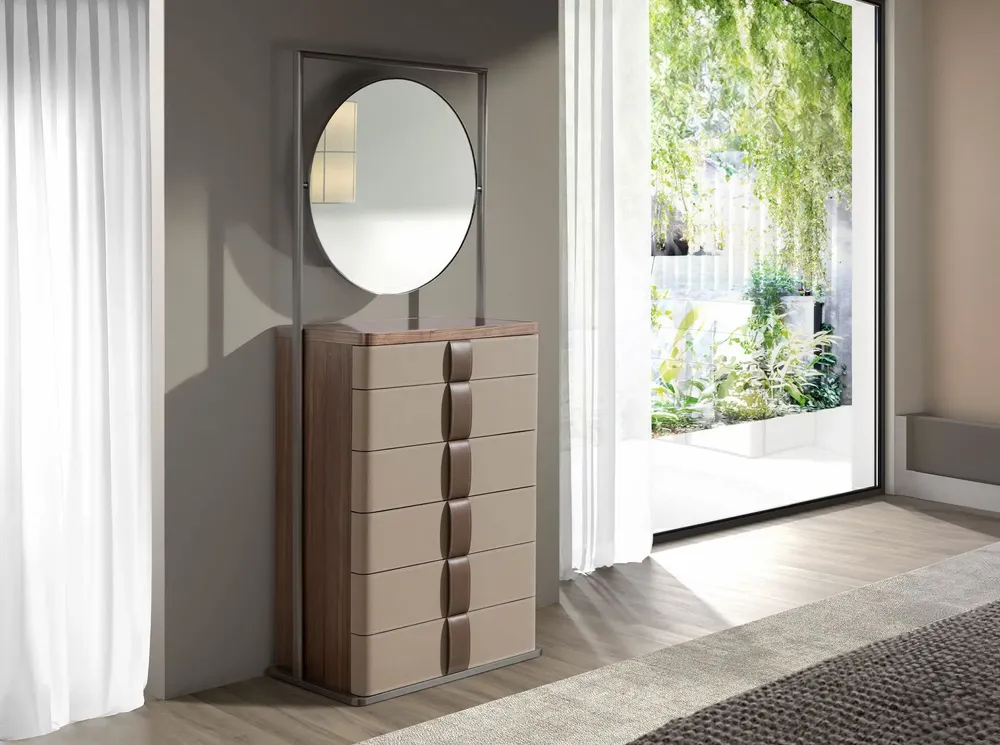 Chests of drawers - Chiffonier leather, walnut, grey steel and brown smoked glass top with - ANGEL CERDÁ