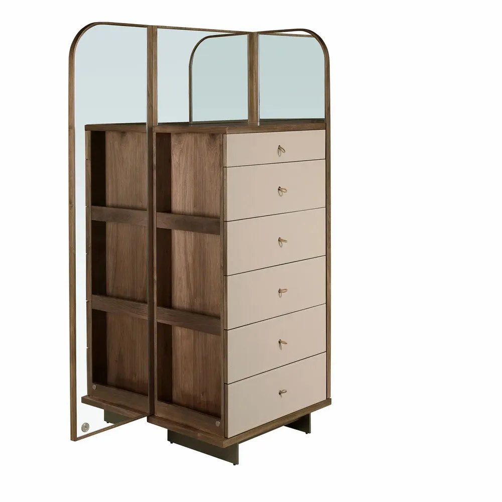 Chests of drawers - Chifonier leather, walnut and polished steel with mirror - ANGEL CERDÁ