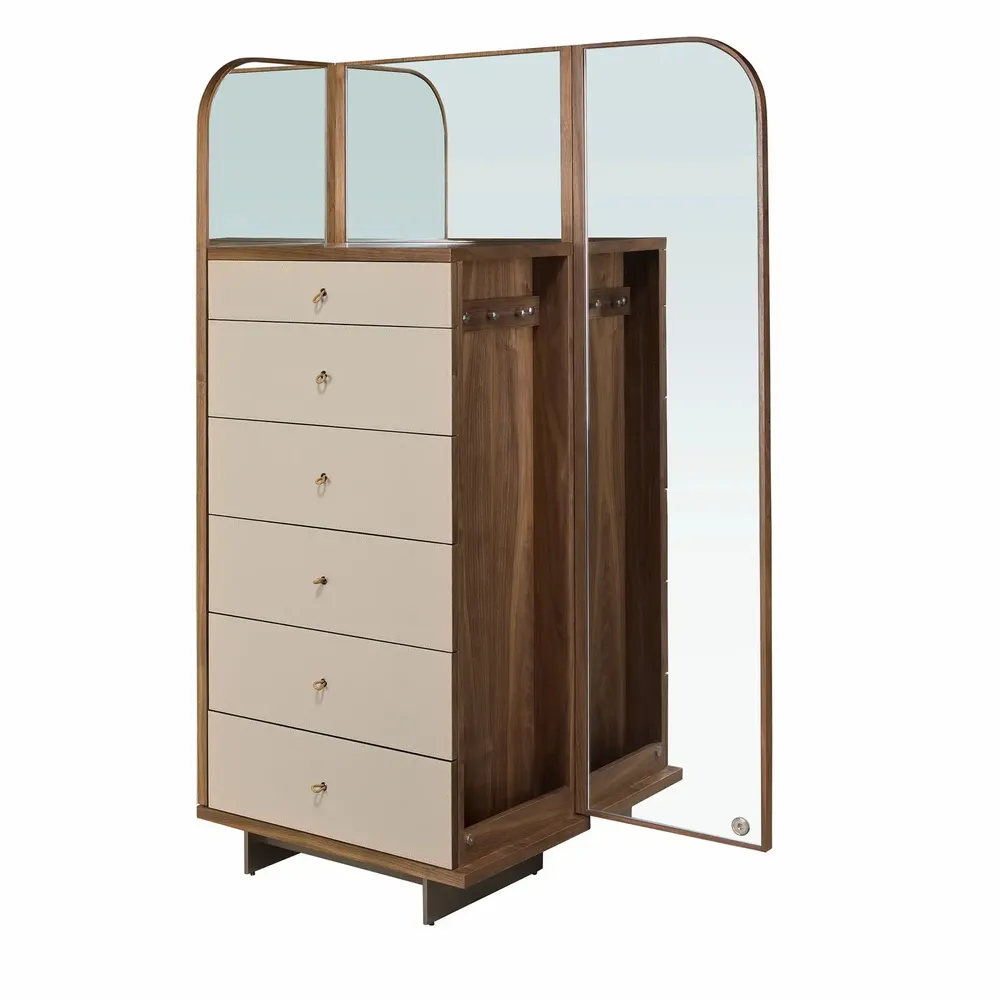 Chests of drawers - Chifonier leather, walnut and polished steel with mirror - ANGEL CERDÁ