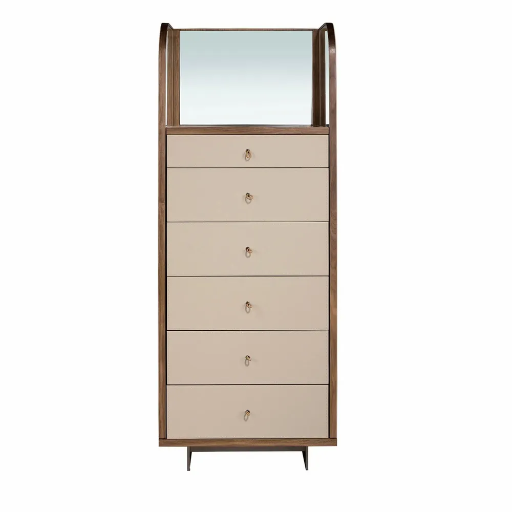 Chests of drawers - Chifonier leather, walnut and polished steel with mirror - ANGEL CERDÁ
