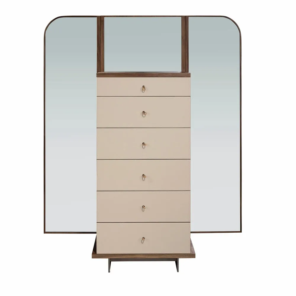 Chests of drawers - Chifonier leather, walnut and polished steel with mirror - ANGEL CERDÁ