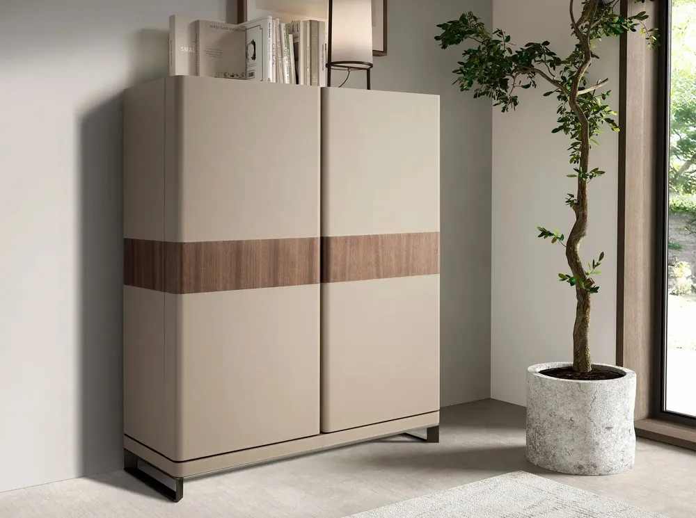 Sideboards - High sideboard leather, walnut and polished steel - ANGEL CERDÁ