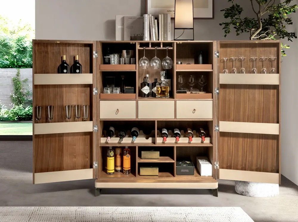 Sideboards - High sideboard leather, walnut and polished steel - ANGEL CERDÁ
