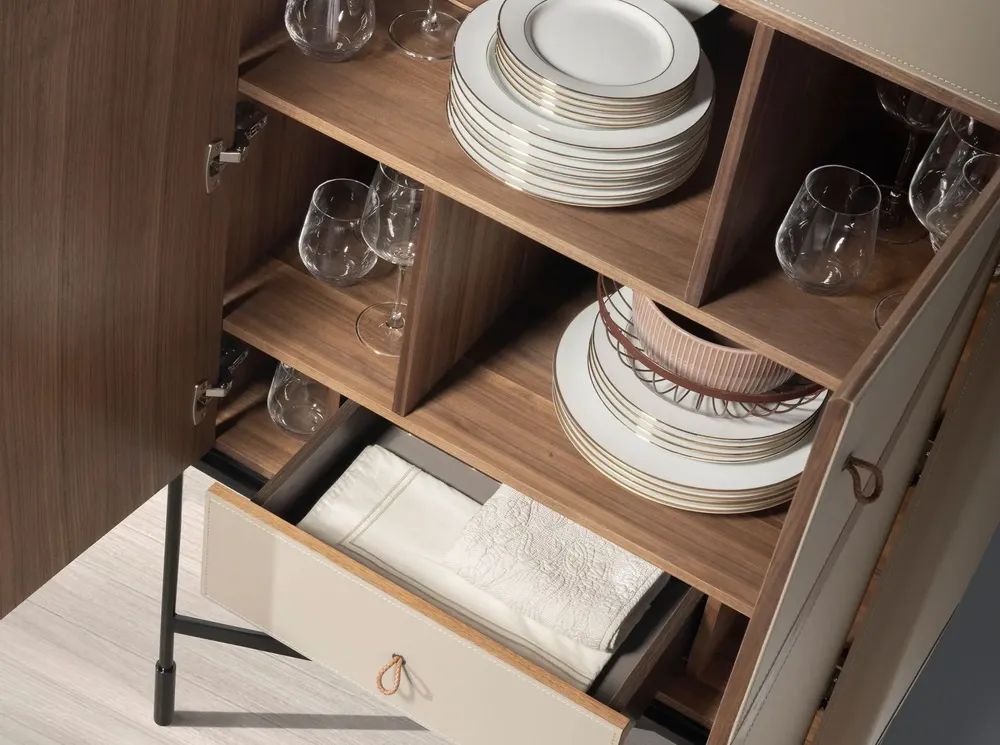 Sideboards - High sideboard leather, walnut and black steel - ANGEL CERDÁ