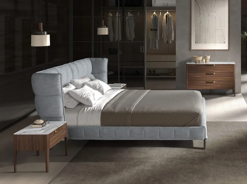 Lits - Lit en tissu gris-bleu clair - ANGEL CERDÁ