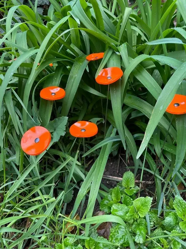 Floral decoration - Round small glass flower for outdoor use in orange colour - CARNEOL GLASS
