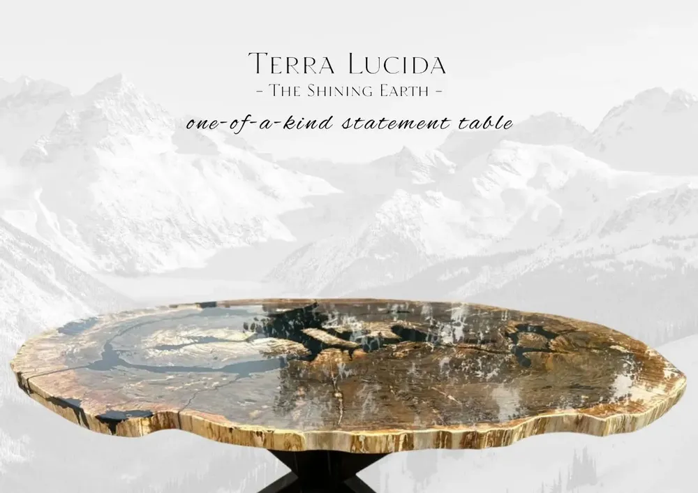 Tables Salle à Manger - La Terre brillante - Table en bois pétrifié - PRESTONEX DESIGN PVT LTD