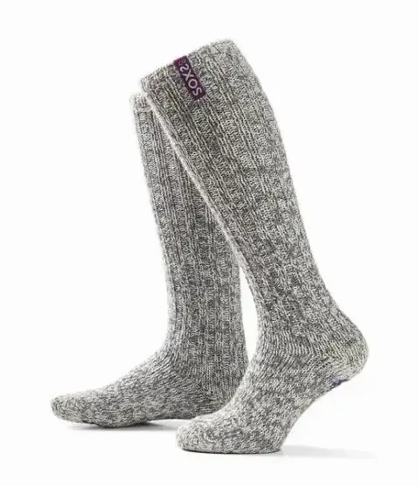 Socks - Socks - Originals, non-slip, knee-high, grey wool, mystical purple, 37-41 - SOXS.CO