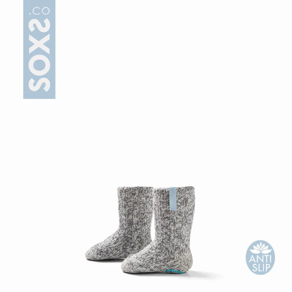 Chaussettes - Chaussettes - Originals, bébé, antidérapant, laine grise, little blue, 19-28 - SOXS.CO