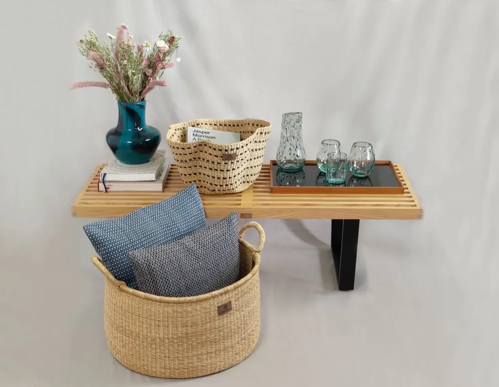 Decorative objects - Sitso Wave Basket| Storage & Floor Basket | Sculpture | Checker Blue - SOLOKO