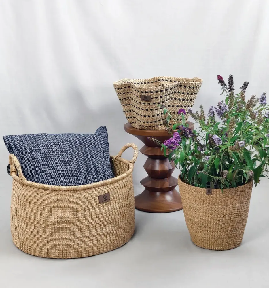 Decorative objects - Sitso Wave Basket| Storage & Floor Basket | Sculpture | Checker Blue - SOLOKO