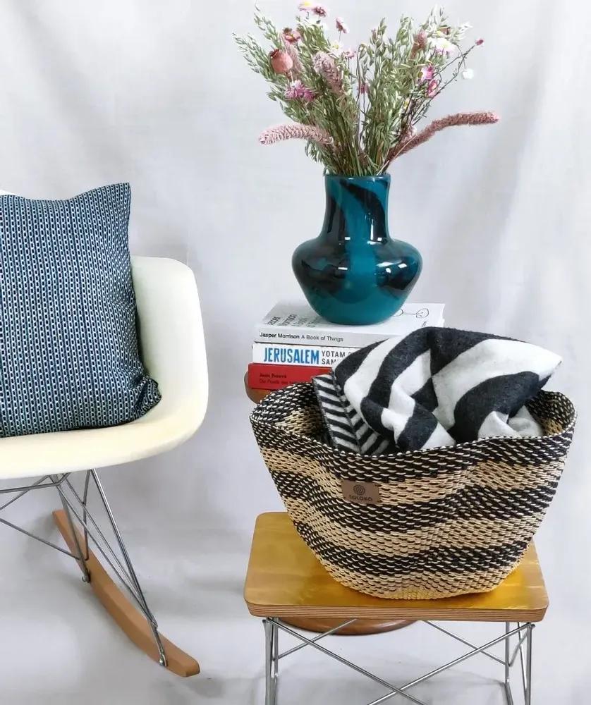 Objets de décoration - Sitso Wave Basket| Panier de rangement et de sol | Sculptur | Bleu - SOLOKO