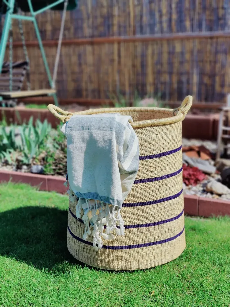 Decorative objects - Enyo Woven Laundry Basket | Storage Basket | Natural Blue Stripes - SOLOKO