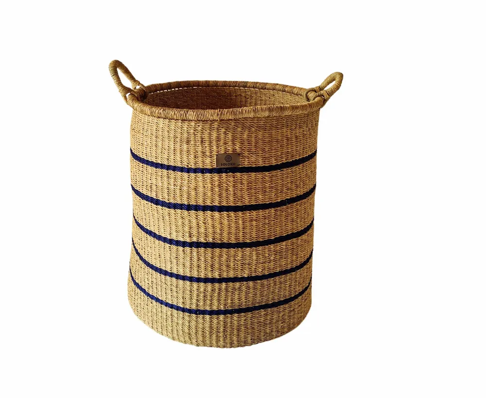 Decorative objects - Enyo Woven Laundry Basket | Storage Basket | Natural Blue Stripes - SOLOKO