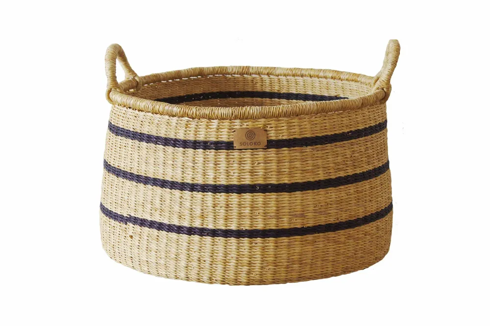 Objets de décoration - Panier de rangement Enyo | Panier de sol | Rayures bleues naturelles - SOLOKO