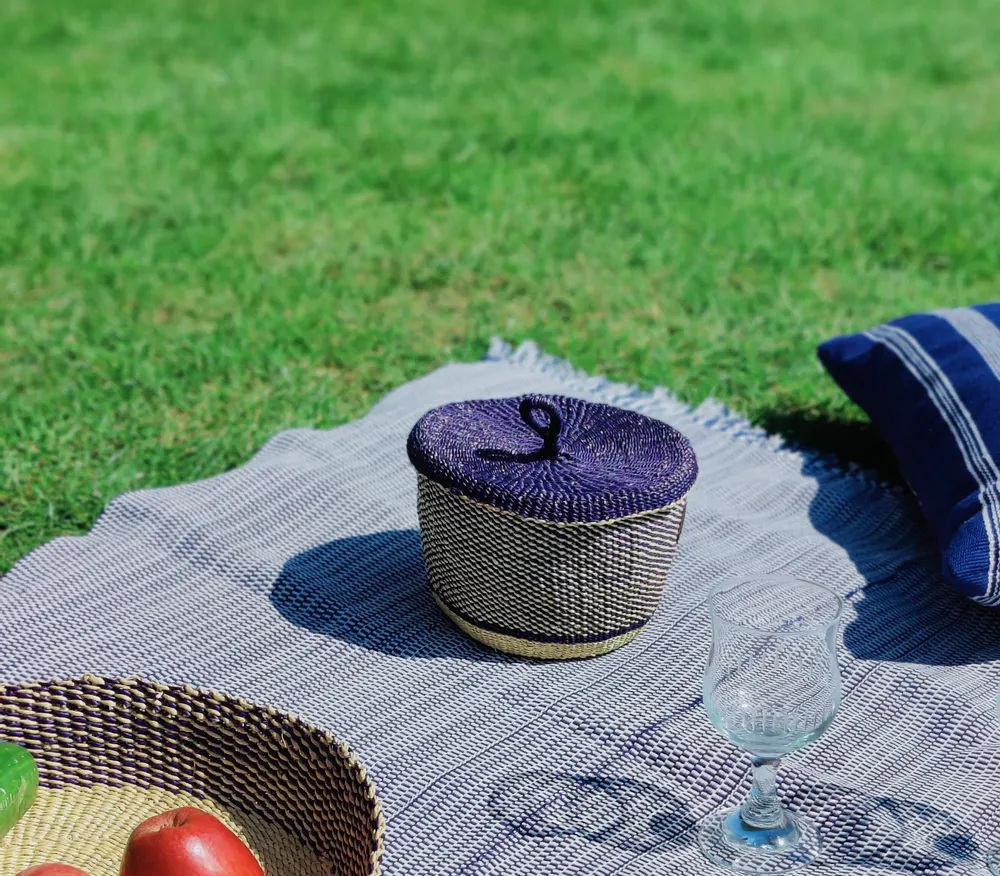 Baskets - Nunya Lid Basket | Storage Basket Small | Handwoven Basket | Blue - SOLOKO