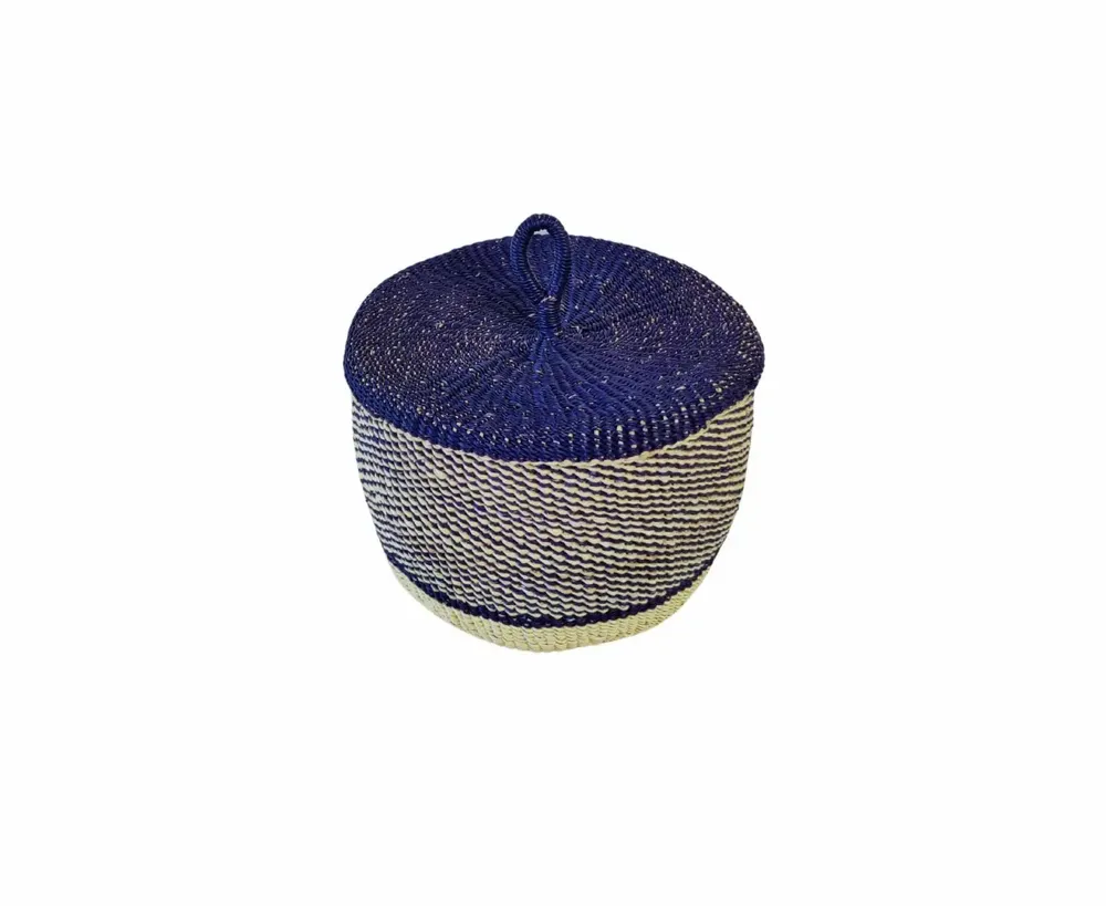 Baskets - Nunya Lid Basket | Storage Basket Small | Handwoven Basket | Blue - SOLOKO