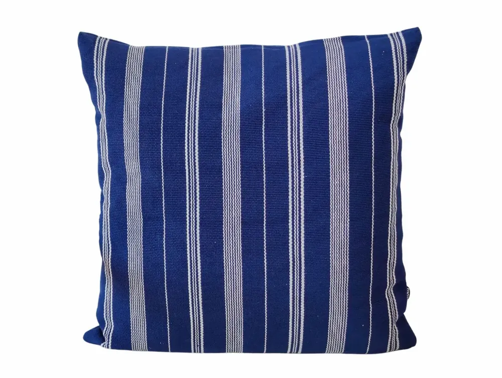 Fabric cushions - Cushion Cover Handwoven | Tsiame royal blue with beige stripes - SOLOKO