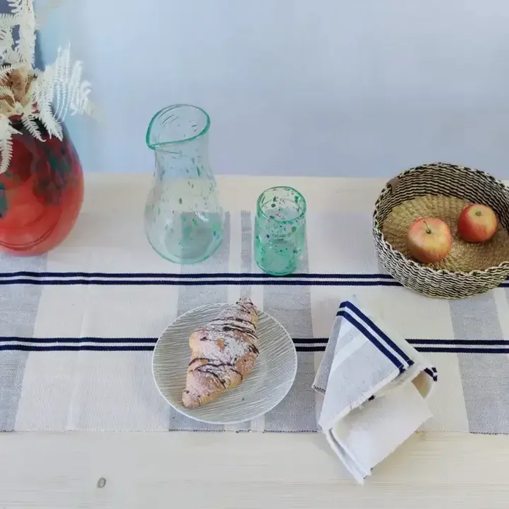 Table cloths - Handwoven Cotton Table Runner | Anloga Royal Blue, Beige - SOLOKO