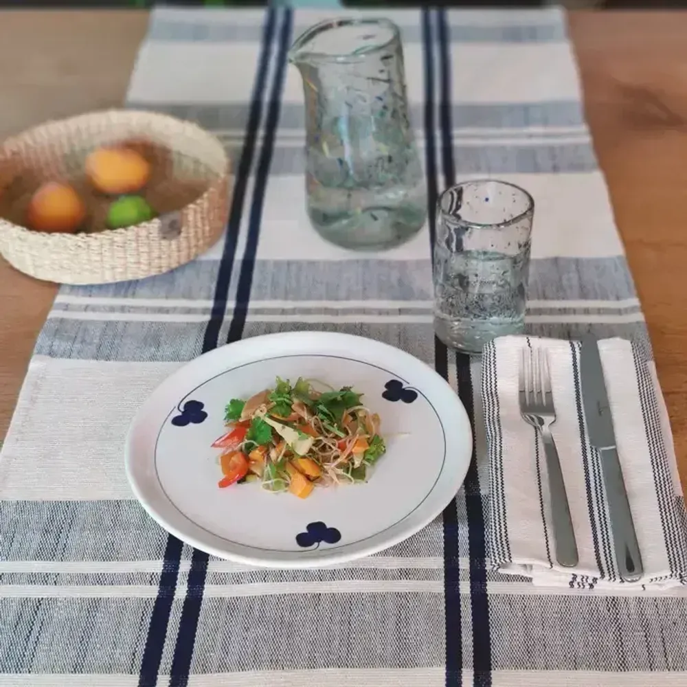 Table cloths - Handwoven Cotton Table Runner | Anloga Royal Blue, Beige - SOLOKO