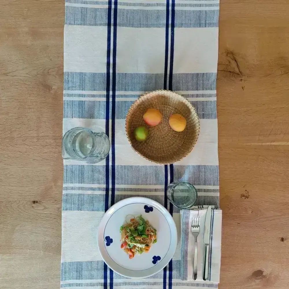 Table cloths - Handwoven Cotton Table Runner | Anloga Royal Blue, Beige - SOLOKO