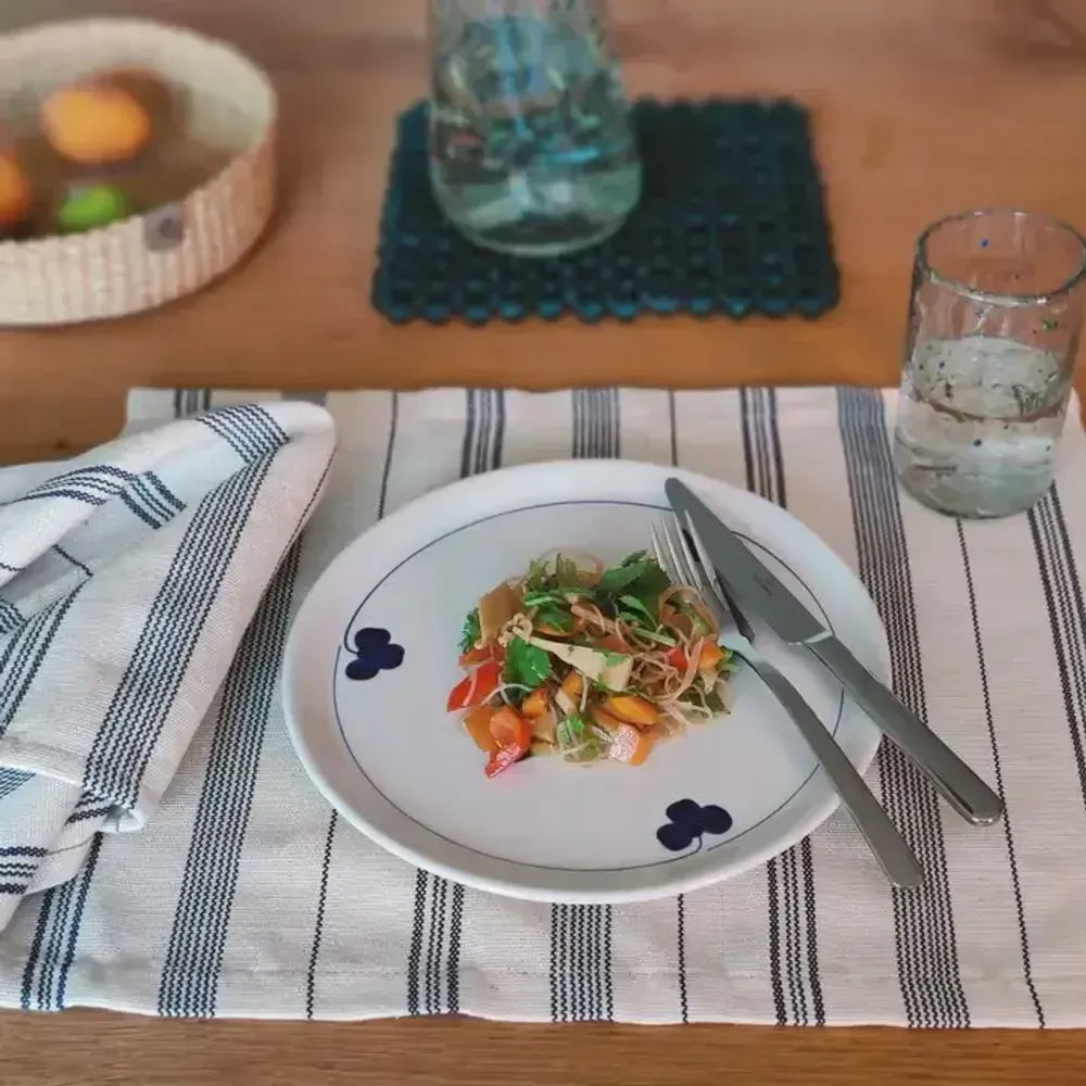 Placemats - Handwoven Placemat Napkin | Tsiame Beige Blue Stripes - SOLOKO