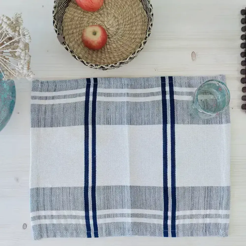 Placemats - Handwoven Placemat Napkin | Anloga Beige Blue - SOLOKO
