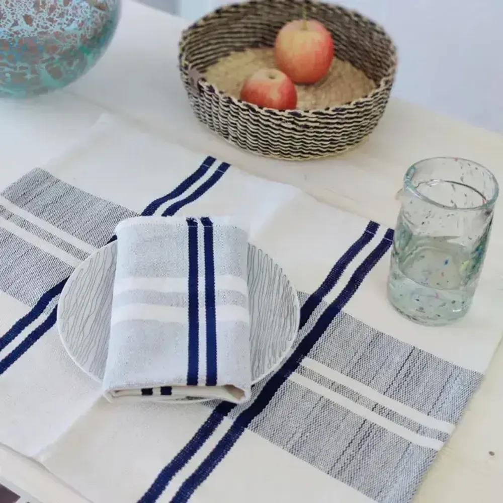 Placemats - Handwoven Placemat Napkin | Anloga Beige Blue - SOLOKO