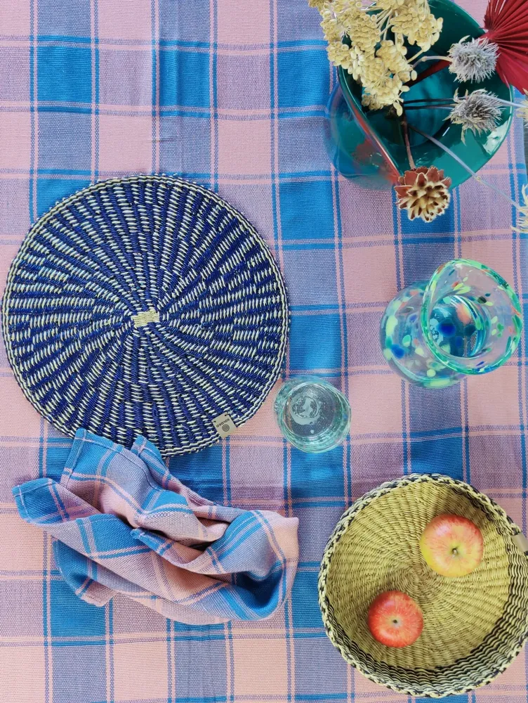 Nappes - Kevi Nappe tissée à la main en coton | Bleu ciel, rose - SOLOKO