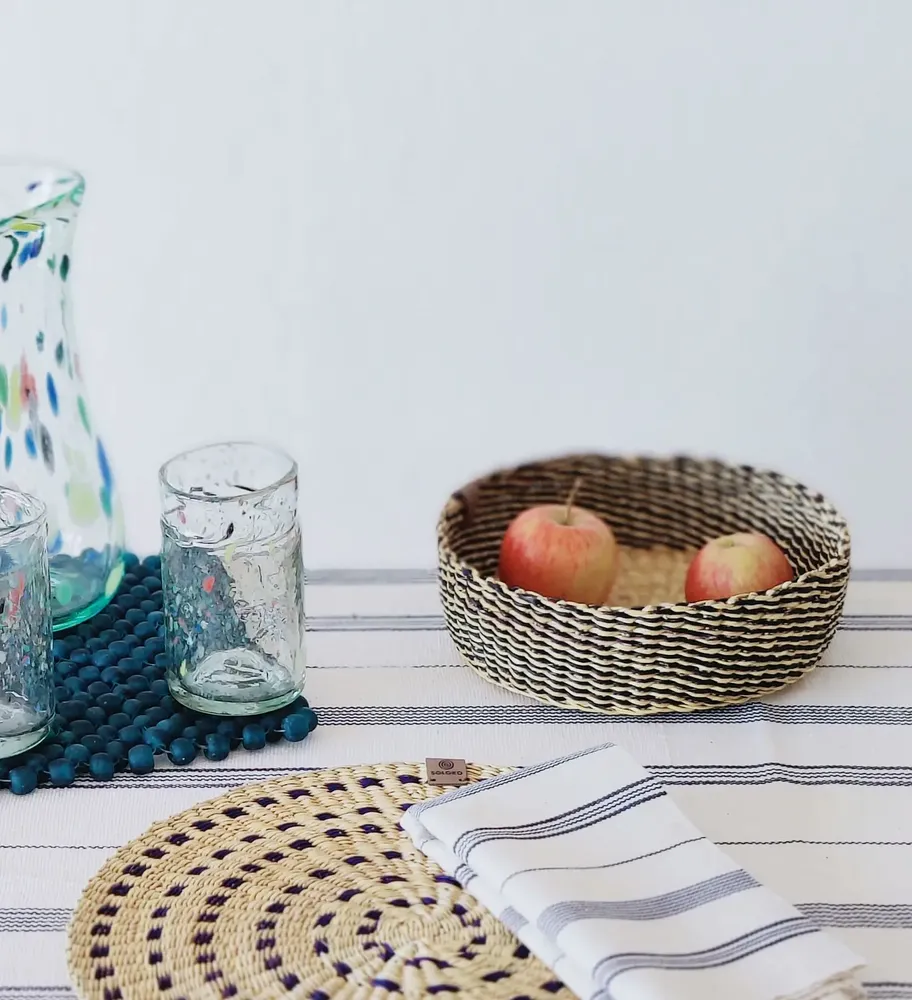 Corbeilles - Venyo Small - Panier de table tissé | Panier de rangement | Blue - SOLOKO