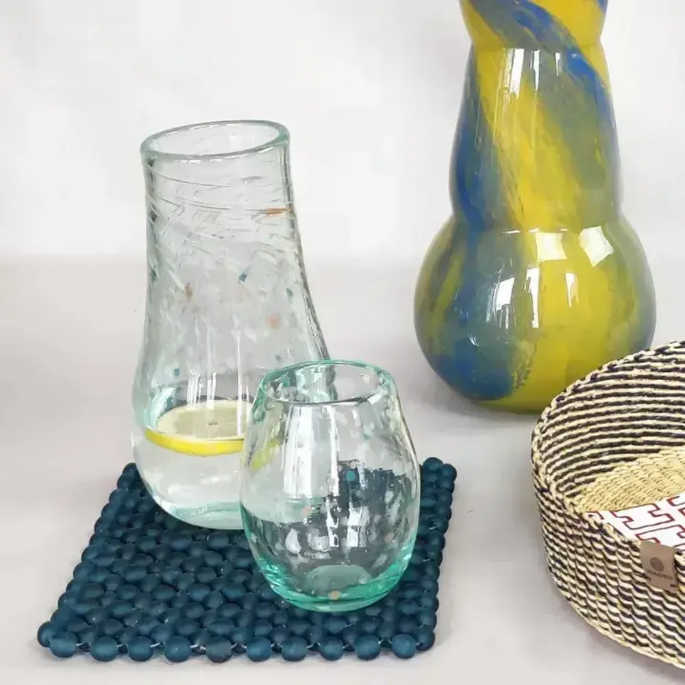 Dessous de plat - Napperon en verre Nunana | Dessous-de-plat | Napperon en Beads | Bleu - SOLOKO