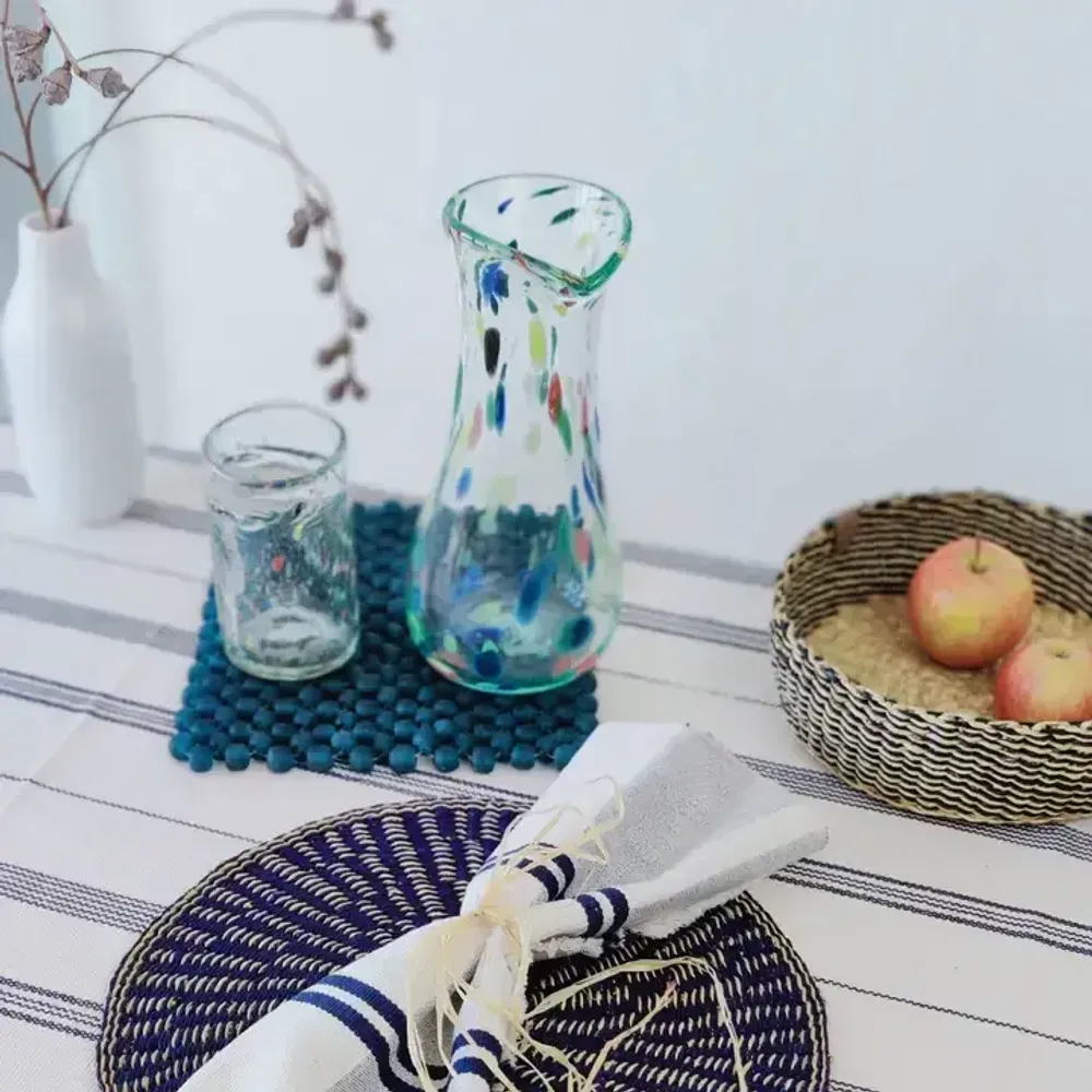 Dessous de plat - Napperon en verre Nunana | Dessous-de-plat | Napperon en Beads | Bleu - SOLOKO