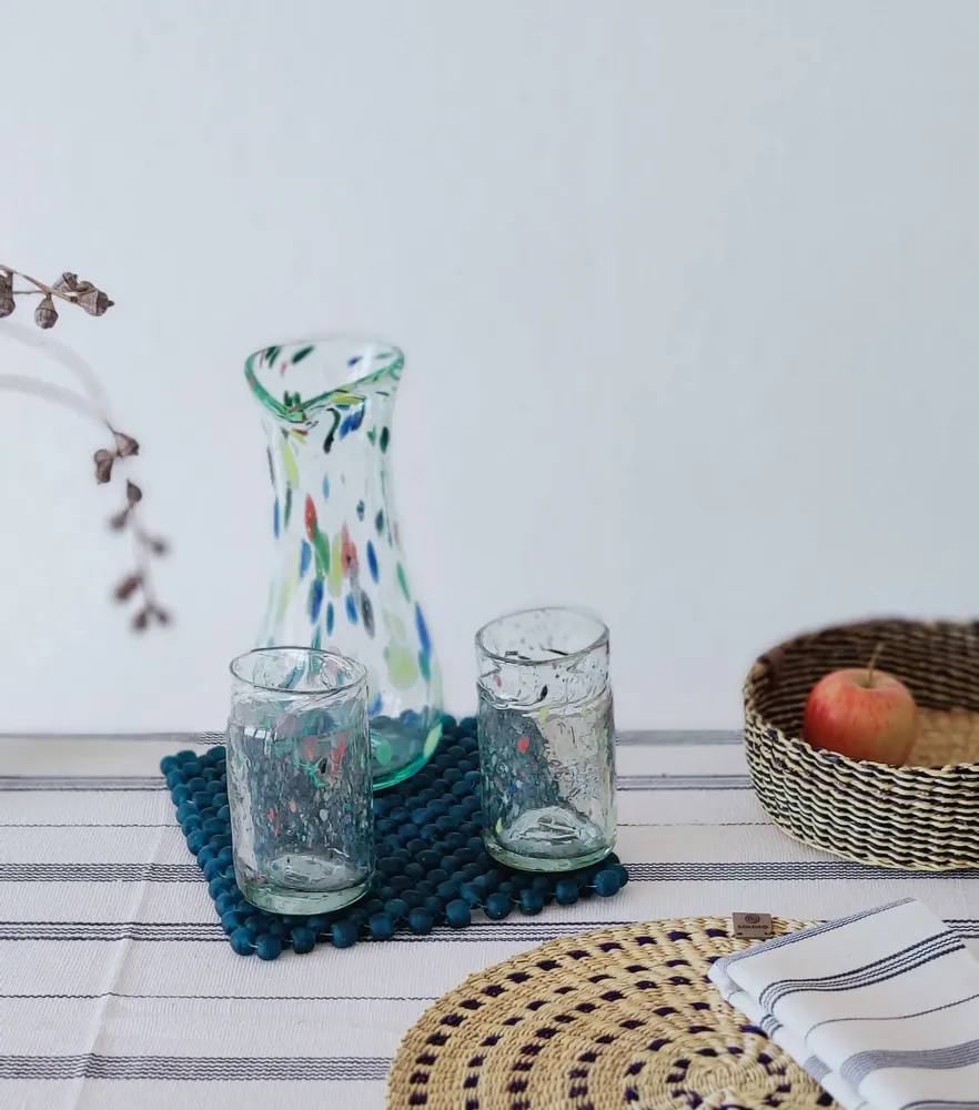 Glass - Linear Drinking Glass | Recycled Glass| Mouthblown Tumbler - SOLOKO