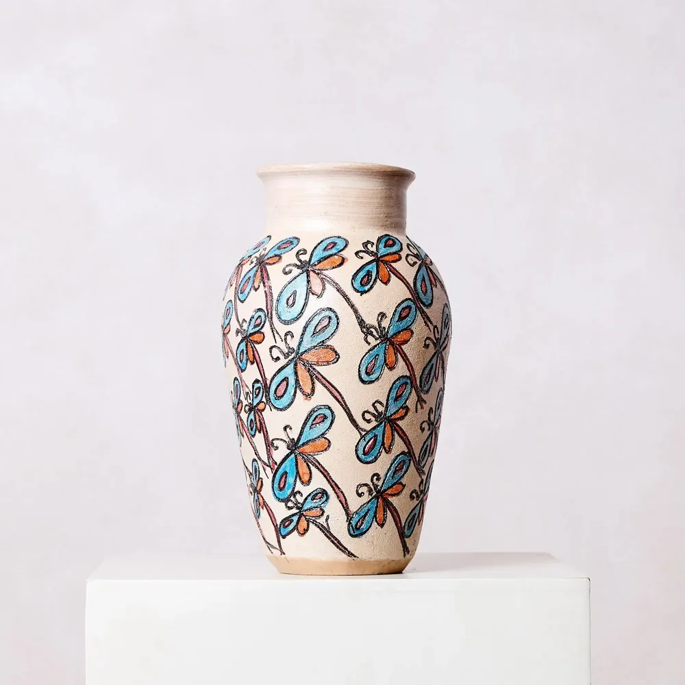Vases - Small Painted Clay Vase with Dragonflies - HUAKAL